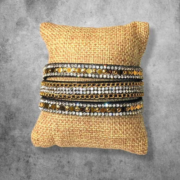 A22 Silver Gold Black Rhinestone Crystal Bracelet Adjustable Super Sparkly A22 - Picture 10 of 16